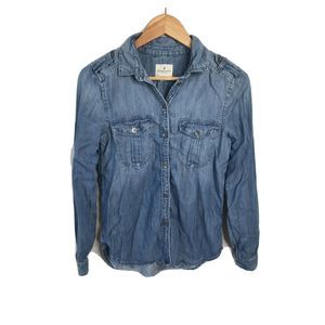 AEO Blue Chambray Denim Jean Boyfriend Fit Shirt